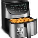 Gourmia Air Fryer - 8 Qt Extra Large Capacity, FryForce360, Digital Display with 12 Presets, Roast, Bake, Broil, Dehydrate, Dishwasher Safe Accessories, Stainless Steel, 8 Quart