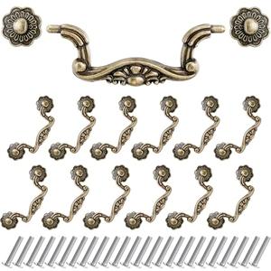 Otoolling 12 Pcs 3 Inch Drawer Bail Handle Drop Pulls Vintage Antique Bronze Dresser Handle Rustic Drop Pull with Screws 3" Hole Spacing for Cabinet Dresser Wardrobe Closet Furniture 4" Total Length