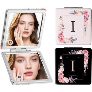 2 x 2-Pack Letter Compact Mirror, 1X/3X Magnifying and Portable Makeup Mirror, Travel Small Pocket Mirror for Women