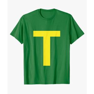 Letter T in Yellow on Green Costume Halloween Party T-Shirt Size M