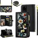 Furiet Floral Wallet Case for Samsung Galaxy S20 Ultra 5G with Wrist Strap Shoulder Strap Zipper Purse, Luxury PU Leather Card Holder Stand Phone Cover for S20ultra 20S S 20 A20 S2O 20ultra G5 Black