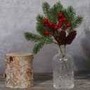 20pcs Red Berry Stems Pine Branches Christmas Berries Dcor Artificial Pine Cones Branch Craft Wreath Pick & Winter Holiday Floral Picks Holly Stem for Decoration DIY Xmas Garland Crafts