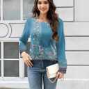 Disamer Long Sleeve Shirts for Women Fall Clothes Teacher Outfits 2026 Button Blouses Dressy Casual Square Neck Tunic Tops (Blue, M)