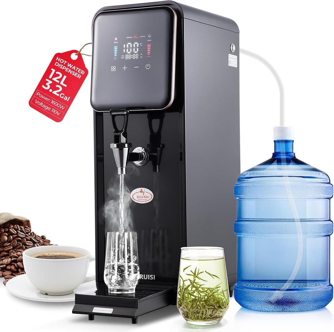 Hot Water Dispenser, 1600W Commercial Hot Water Boiler with Dual Water Inlet Options (Water Pump and Water Source Connection), 50L(13Gal)/H Large Hot Beverage Dispenser, 12L