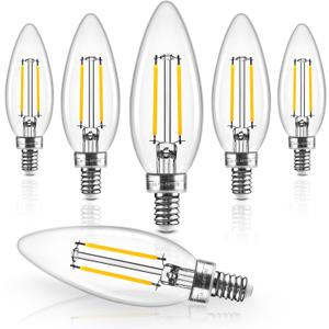 Hizashi E12 LED Candelabra Bulb 40 watt Equivalent, Dimmable Candelabra LED Light Bulbs Soft White 3000K, 90+CRI 4W 450LM B10 LED Candle Bulb, Candelabra Base, UL Listed, 6 Pack