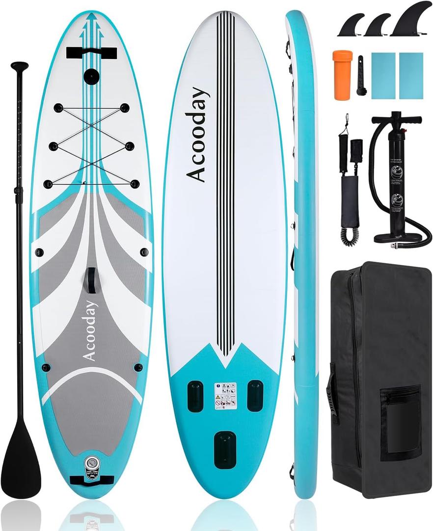 Inflatable Paddle Board, Ultra-Light Stand Up Paddleboards for Adults, 11ft Extra Wide SUP Boards with Camera Mount, Blow Up Paddleboard with Pump, Paddle, Backpack, Fins, Leash