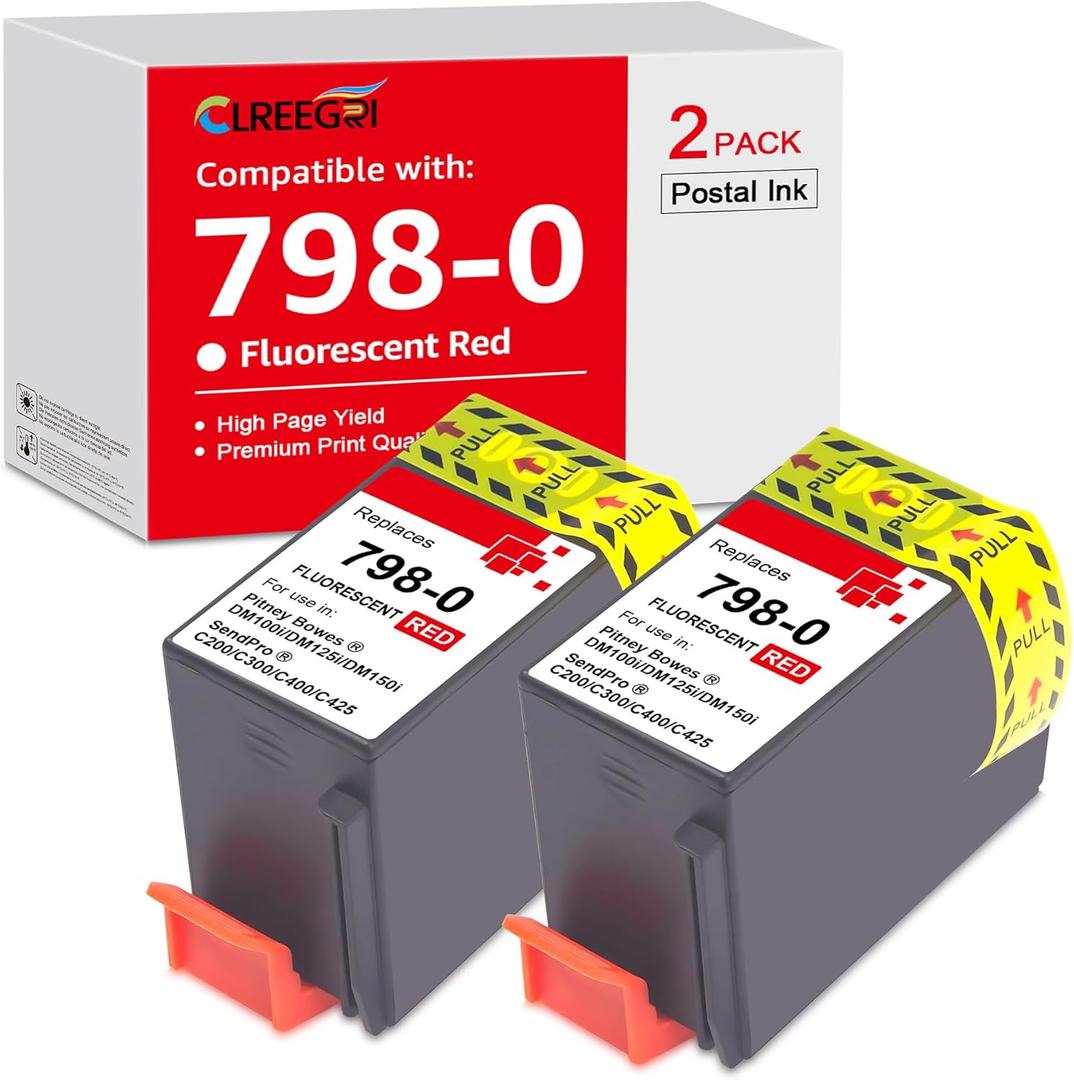 CLREEGRI Remanufactured SL-798-0 XXL 798-0 Red Ink Cartridge PB 798-0 Compatible with SendPro C200 C300 C400 Postage Meters (2-Pack, 35ml*2)