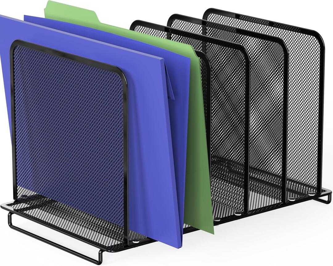 Simple Houseware Expandable 5 Section Upright File Sorter Organizer, Black (1 Pack - Total 5 Sections)