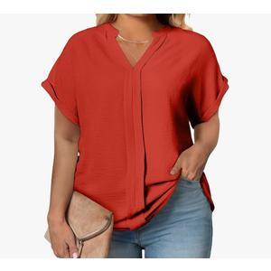 Womens Short Sleeve Tops Plus Size V Neck Summer Shirts Trendy Oversized Work Blouse Casual Loose Fit Gym Tshirts
,M