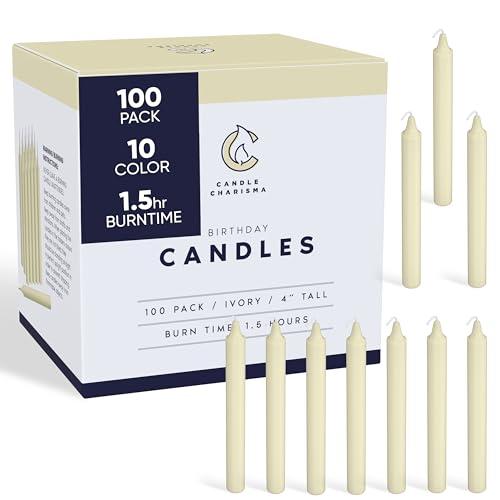 Candle Charisma 100 Ivory Spell Candles - 4" Unscented Paraffin Chime Candles, Smokeless & Dripless, Colored Candles, 1.5 Hours Burn Time 0.4" Thick Taper Candles for Rituals, Witchcraft and Parties