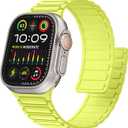 Magnetic Silicone Watch Band Compatible with Apple Watch bands Women Men, Soft Sport Strap for iWatch Series Fluorescent Green, 44mm/45mm/46mm/49mm(Ultra3/2/1)