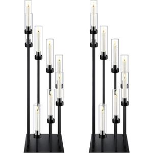 Layhit 2 Pack Black Floor Candelabra Centerpieces 42.13 Tall 8 Arms Floor Candle Holder with Acrylic Shade Pillar Metal Black Candelabra Centerpieces for Wedding Dinner Ceremony Party Decoration