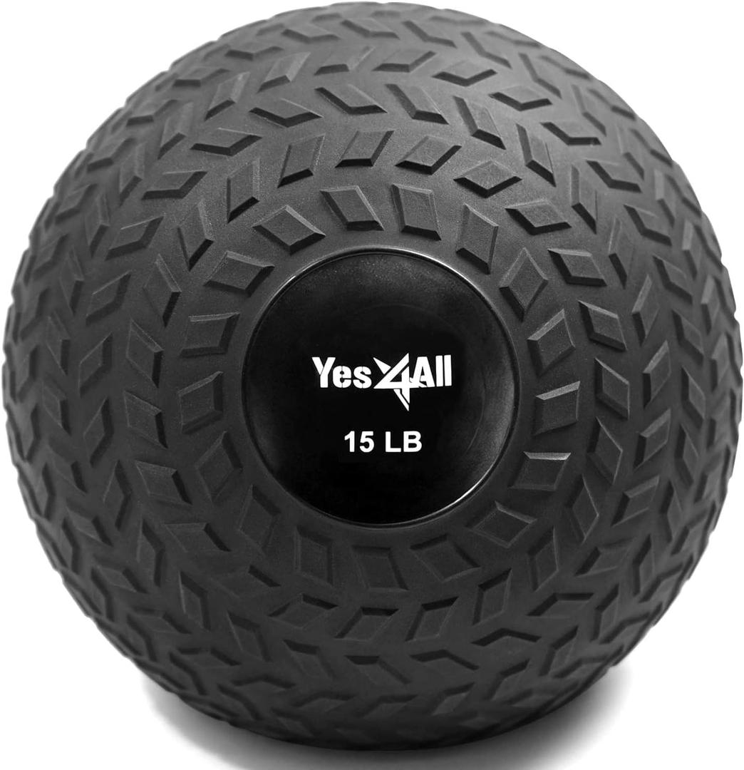 Yes4All Slam Balls, 10-40lb Medicine Ball Weight, Durable PVC Sand Filled Workout Dynamic Medicine Ball for Core Strengthen (15lbs, Black)