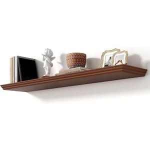 Axeman 24 Inch Floating Shelves for Wall, " Deep Crown Molding Wood Display Shelf with Heavy Duty Invisible Brackets for Living Room, Bedroom, Bathroom, Kitchen Decor & Storage, Set of 2, Walnut