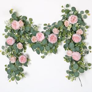 SOMYTING 2 Pack 13FT Flower Garland, Artificial Rose Vine Fake Flower Garland Silk Rose Peony Hanging Vine Faux Floral Garlands for Wedding Party Arch Table Wall Backdrop Decoration (Light Pink, 2 Pcs)