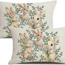 Easter Pillow Covers 12x20 inch Set of 2 Eucalyptus Leaves Rabbit Floral Decorative Throw Pillow Covers Bunny Cushion Case Easter Decoration for Sofa Couch Bedroom