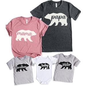 Teeny Fox Mama Bear Papa Sister Brother Baby Cute Matching Outfits Couple Shirts (Gray, XS)