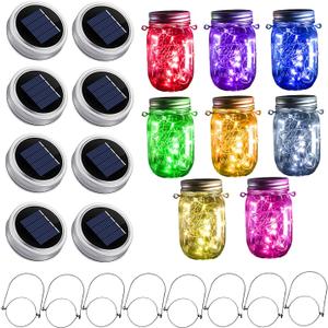 Upgraded Solar Mason Jar Lights, 8 Pack 10 LED Waterproof Fairy Firefly Jar Lids String Lights with Hangers(Jars not Included), Patio Yard Garden Wedding Easter Decoration - 8 Colors