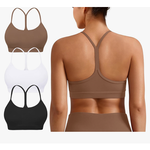 Padded Y-Back Sports Bra for Women - Racerback Low Impact Spaghetti Strap for Yoga Workout Top. Medium