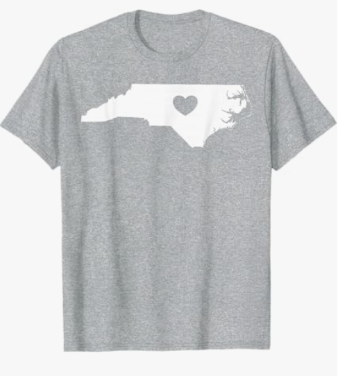 North Carolina Heart State Silhouette T-Shirt, Heather Gray, Medium
