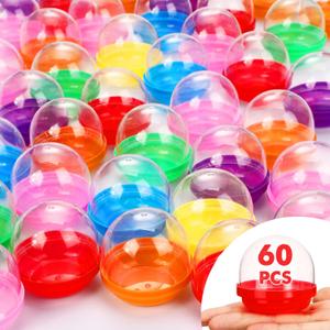 HyDren 60 Pcs 2 Inch Gumball Vending Machine Capsules Empty Round Colored Capsules Balls Plastic Containers Toy for Prizes Party Favors Easter Classroom Exchange Gift(Flat Base)