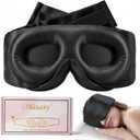USlixury Silk Sleep Mask, 3D Contoured Sleeping Masks, Blackout Sleep Masks for Women with Nose Wing,100% Mulberry Silk, Face-Hugging Non-Slip SLEP Mask for Side Sleeper, 27.5x4.5'', Black