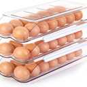 Egg Holder for Fridge, Automatically Rolling Egg Container for Refrigerator, Clear Plastic Fridge Organizers and Storage with Lid, Stackable Egg Dispenser & Tray (3 Tier)