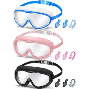 Konohan 3 Pack Adult Swim Goggles Swimming Wide Goggles No Leaking Anti Fog Glasses with Nose Clips Ear Plugs