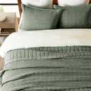 EVERGRACEHOME Stonewashed Cotton Quilt Set Full Queen Size, Ultra Soft Oversized Bedspread Coverlet Set, Lightweight Crinkle Box Stitch Bedding Sets for All Season, with 2 Shams, Olive Green