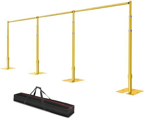 Qoolfoto Pipe and Drape Backdrop Stand, 12x30ft Heavy Duty Adjustable Background Frame with Metal Base, Back Drop Holder for Parties Photography Wedding Photoshoot Decoration - Gold