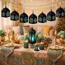Maitys 16 Sets Eid Mubarak Lantern Craft Kit, Ramadan DIY Islamic Paper Lanterns with Transparent Tissue Paper Strings, Star and Moon Patterns Decor for Mosque Home Eid Party Decoration