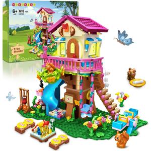 HOGOKIDS Tree House Building Set with LED Light - 622pcs Treehouse Building Blocks Toys, Forest Up House Toys with Slide, Birthday Easter Gifts for Kids Girls Boys Age 8 9 10 11 12+