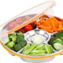 6-Compartment Stainless Steel Serving Tray with Lid - 10-inch Divided Snack/Vegetable/Fruit Tray for Christmas Parties, Snackle Box & Platter Container