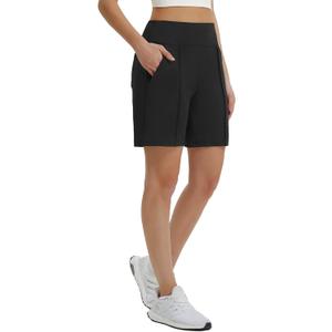 baleaf Women's 7 Inch Shorts Long with Zipper Pockets Bermuda High Waisted Athletic Short Walking Dressy Casual Loose Medium