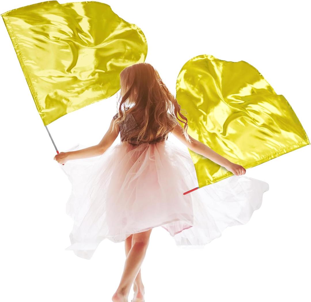 2 Pcs Set 32" Praise Dance Worship Flags with Scalable Rod for Kids Children Semicircle Praise Church Flags for Worship Dance Outdoor Practice Performance(Gold)