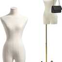 Female Mannequin Dress Form Torso, 47"-83" Height Adjustable Display Mannequin Body with Metal Stand, Retro Manikin for Sewing Clothing Jewelry Market Shop (White, A)