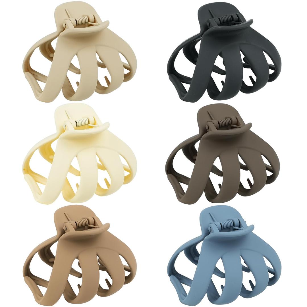 Big Claw Hair Clips for Thick Hair, 3.2" Matte Octopus Large Clips for Women and Girls, Strong Hold Jumbo Clips for All Hair Types, 6 Pack (Neutral)