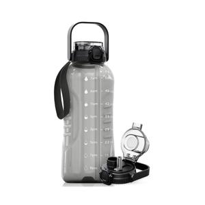 AQUAFIT 64 oz Water Bottle with Time Marker - 2in1 Straw & Chug Lid - BPA Free Big Water Bottle with Straw - Gym Water Bottle with Strap - Water Jug (64 Ounces, Gray)