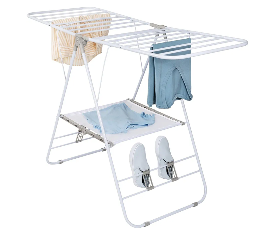 Honey-Can-Do Heavy-Duty Foldable Laundry Drying Rack – Portable Shoes & Clothes Rack for Indoor & Outdoor Use, Space-Saving Design, Easy to Fold Gullwing Design, Sturdy Metal, 50lb. Capacity, White
