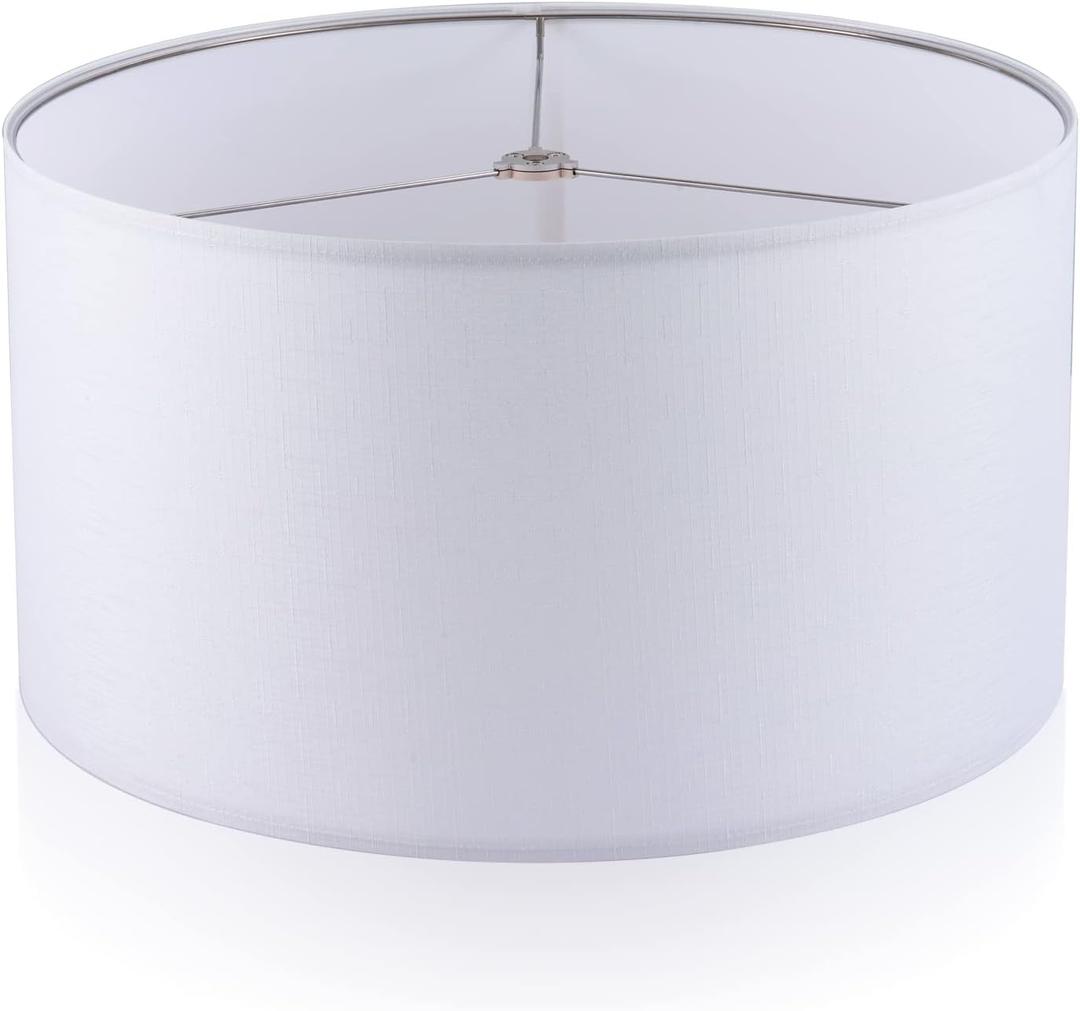 Wellmet Self-assembly Lampshade, White, 18" Top x18" Bottom x12" High, Drum Lampshade for Table Lamp, Bedside Lamp, Floor Lamp, Fabric Replacement Lamp Shade Classic Modern Style, Spider Fitter, 18x18x12