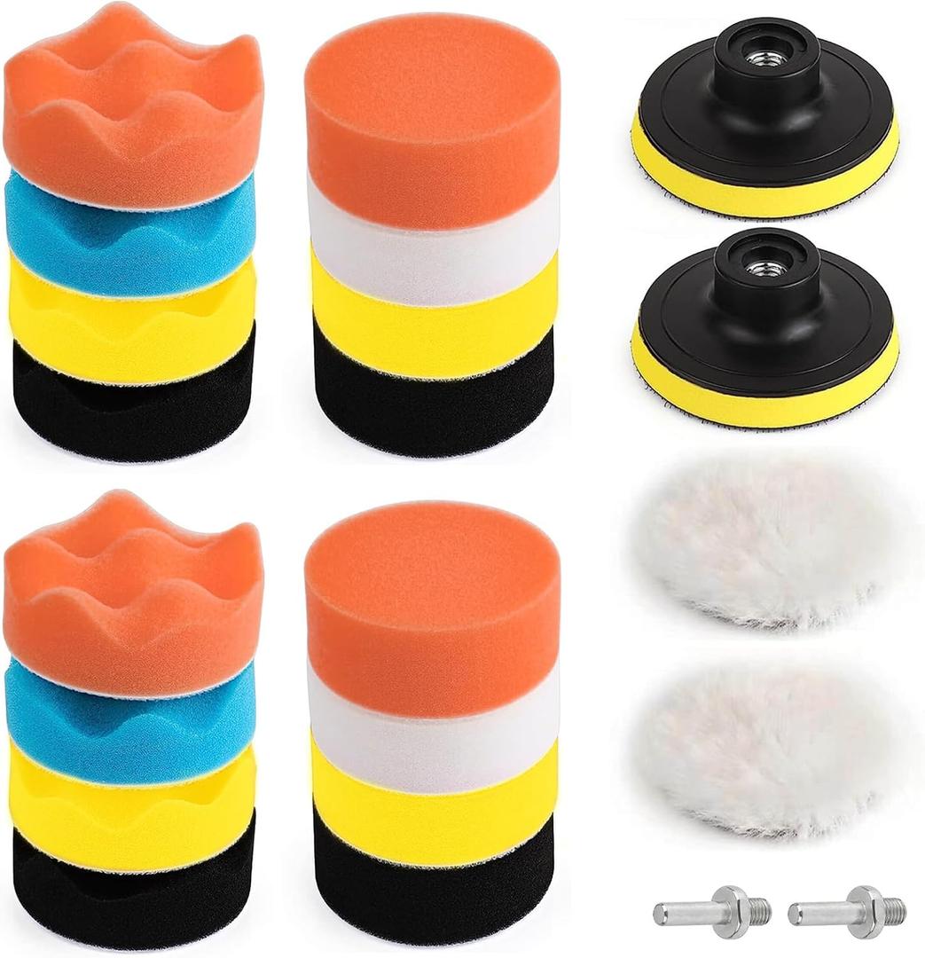 22 Pcs Polishing Pads Kit,3 Inch Sponge Buffing Pads,Buffer for Car Detailing, Polishing Wheel for Drill,Car Buffer Polisher Kit Drill Buffing Kit for Car Polishing, Waxing, Sealing Glaze