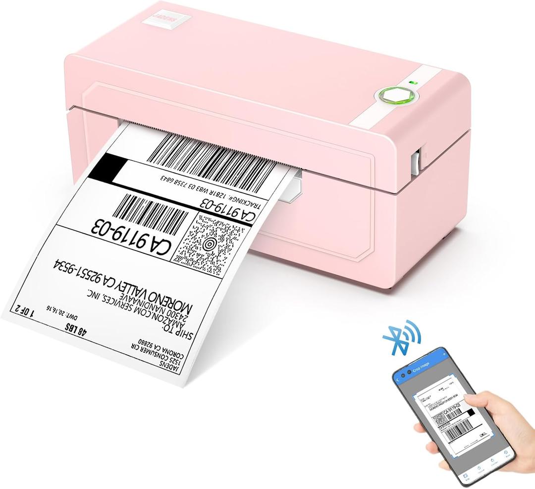 JADENS Bluetooth Thermal Shipping Label Printer Wireless 4x6 Shipping Label Printer, Compatible with Android, iPhone, Windows & Mac, Widely Used for Ebay, Amazon, Shopify, Etsy, USPS(Pink)