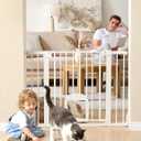 Babelio Baby Gate with Adjustable Cat Door,29-43" Auto Close Durable Pet door for Stairs ,Doorways and House, Pressure Mounted, Easy Install, Effortless Walk Thru, White