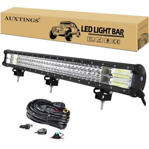 AUXTINGS 28 inch 396W LED Light Bar Triple Row Spot Flood Combo Beam Off Road Lights Waterproof Work Light with Wiring Harness for Jeep Trucks SUV ATV UTV Boat Lights, 12V 24V (28 pouces 3 fichiers + cblage)