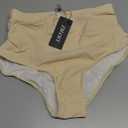 Zmart High Waisted Bikini Bottoms - Women's Full Coverage Ruched Bathing Suit Bottom Low Cut Swimsuit Beige S