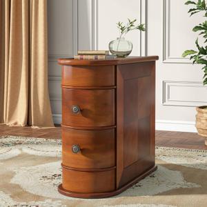 Tribesigns Wood End Table, 2-Drawer Narrow Side Table Slim Chair Solid Side Table, No Assembly Required, Finished Back (Walnut)