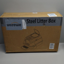 SZEE XL Stainless Steel Litter Box, Top Exit Design, Non Stick, No Smell, Easy Cleaning, Activated Charcoal Odor Control Design, Half/Fully Enclosed Design, Footboard, Trapping Mat & Scoop Included