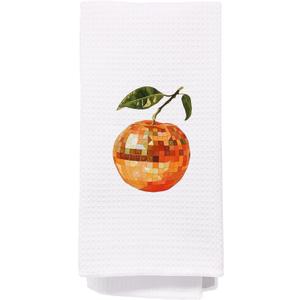 Trendy Orange Kitchen Towels, Funky Y2K Disco Ball Orange Dish Tea Towels for Kitchen Decor, Retro Citrus Fruit Decorative Hand Towels for Bathroom, 16x24 Inch