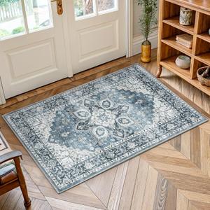 AMADA HOMEFURNISHING 2x3 Washable Area Rug, Low-Profile Entryway Rug with Non-Slip Backing & Durable Edge Binding, Vintage Rug Pattern, Small Rugs for Entryway, Kitchen & Living Room