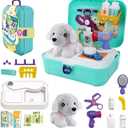 TEUVO Pet Care Play Set Doctor Kit for Kids, 16 Pcs Doctor Pretend Play Vet Dog Grooming Toys Puppy Dog Carrier Feeding Dog Backpack Gifts for Girls Boys 3-7 Years Old (Green)